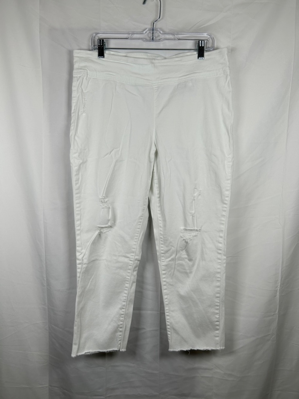 INC Denim Pull On Straight Cropped Pants Size 14/32 White Stretch Distressed